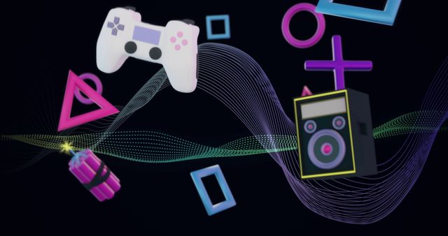 Retro Joystick and Modern Controller with Abstract Shapes Background - Download Free Stock Images Pikwizard.com