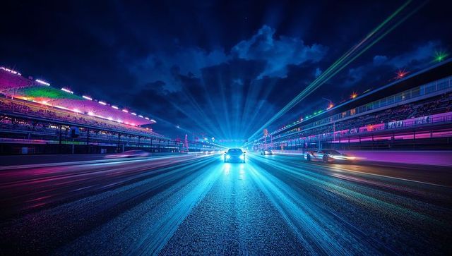 Futuristic Racecar on Neon-Lit Track at Night