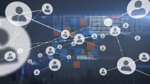 Digital Network Animation with Icon Overlays