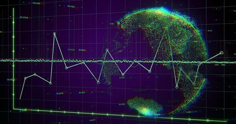 Futuristic Digital Data Visualization with Line Chart and Globe