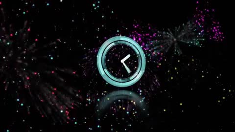 Glowing Clock with Vibrant Fireworks Celebrating New Year Countdown