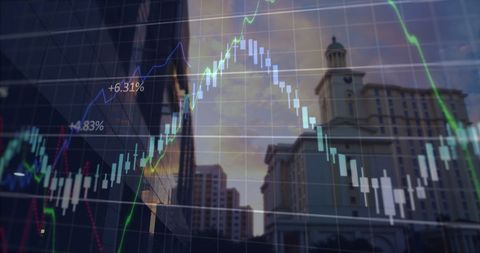 Financial Graphs Reflecting Cityscape Economy Trends Technology