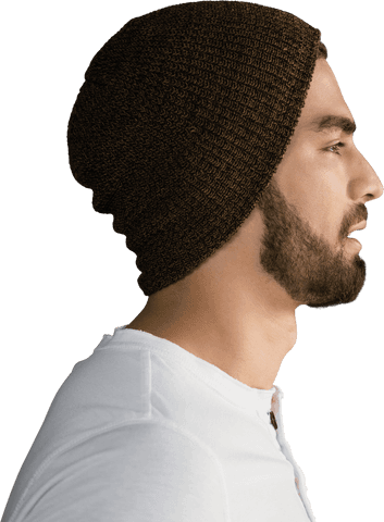 Caucasian Man in Beanie and White Shirt on Transparent Background