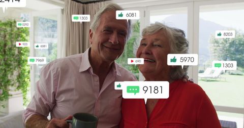 Senior couple globally engaging with social media