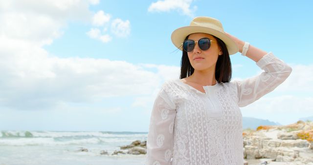 Woman Enjoying Beach Walk in Summer Outfit - Download Free Stock Images Pikwizard.com