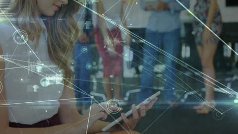 Businesswoman Interacting with Global Network on Tablet