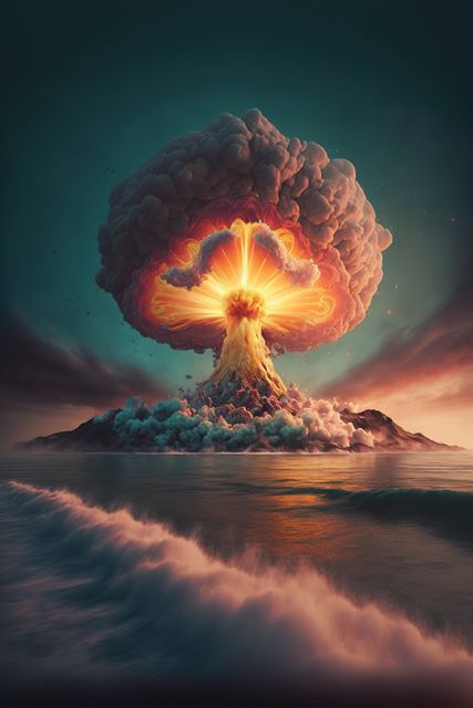 Image of sea landscape with nuclear explosion created using generative ai technology - Download Free Stock Photos Pikwizard.com