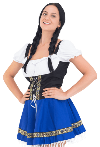Cheerful Woman in Traditional Bavarian Costume on Transparent Background