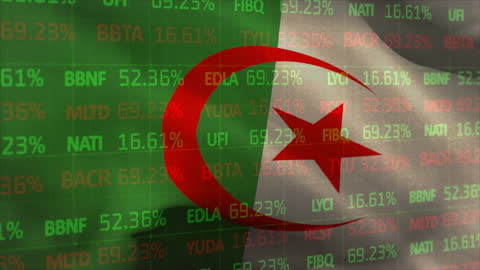 Algerian Flag Overlaid on Financial Data Screen
