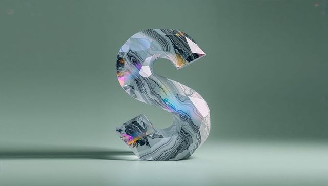 3d marbled spectrum s letter in minimalist gallery setting