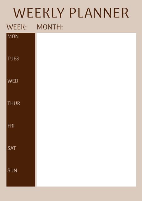 This minimalist weekly planner template provides a structured Monday to Sunday layout to organize your week's tasks and events conveniently. With ample space for each day's notes, and sections to fill in the week's number and month, this template is perfect for professionals, students, and anyone looking to improve their time management and productivity. Ideal for personal planning, work schedules, and task management.