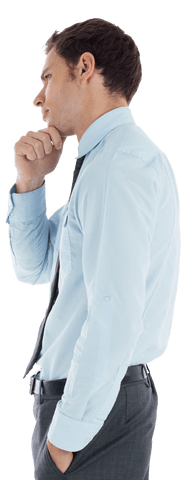 Transparent Thoughtful Businessman in Profile Considering Options