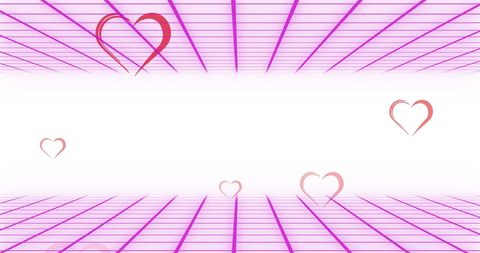 Falling Hearts with Pink Grid Over White Background