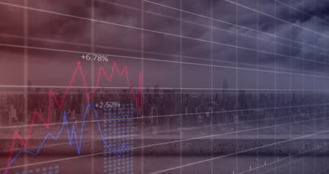 Global Financial Data Trends on Graph Overlay Cityscape Background