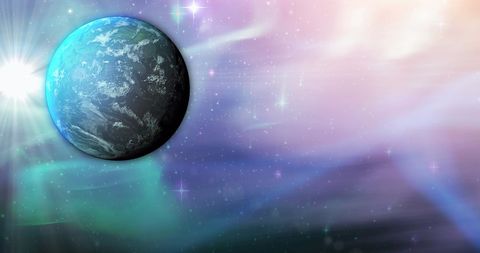 Blue Planet in Mystic Green and Violet Cosmic Space - Download Free Stock Images Pikwizard.com