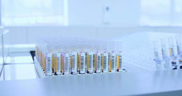 Close-Up of Blood Samples in Laboratory with Barcode Labels - Download Free Stock Images Pikwizard.com