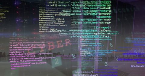 Cybersecurity Data Processing with Cityscape in Background - Download Free Stock Images Pikwizard.com