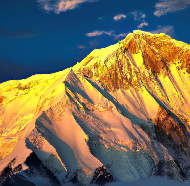 Image of rocky range of himalayas mountains with clouds and snowy peaks. Nature, mountains, himalayas and travel concept.