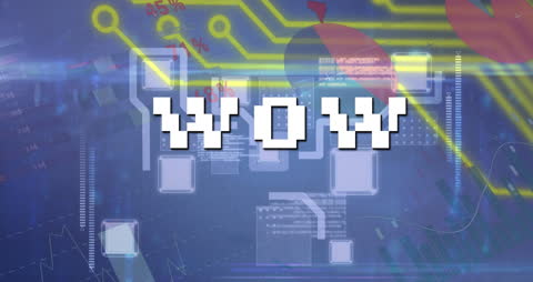 Digital Animation of Wow Text with Circuit Board Graphics
