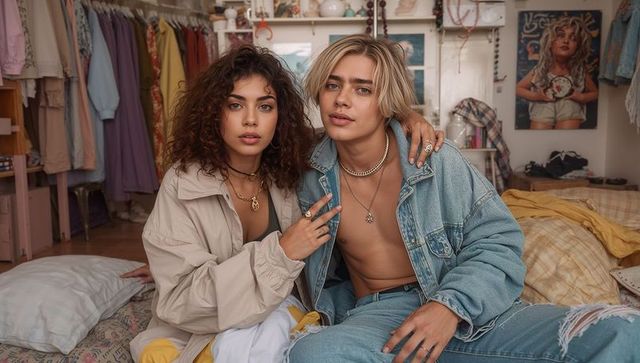 Close Couple in Stylish Bedroom Interiors with Fashion Decor