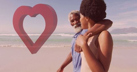 A Romantic Stroll on a Peaceful Beach with Heart Overlay