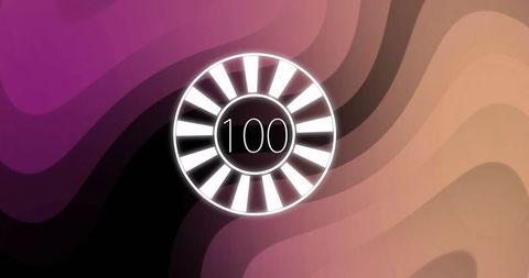 Futuristic circular gauge reaching 100 with neon background