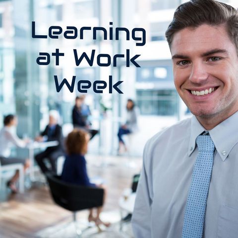 Smiling Businessman Promoting Learning at Work Week - Download Free Stock Templates Pikwizard.com