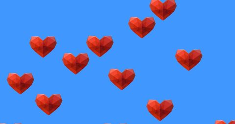 Floating Heart Emojis on Blue Background