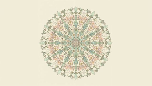 Pastel floral mandala with intricate botanical radial pattern on warm beige background