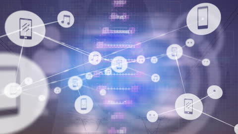 Digital Networking Icons and DNA Helix Imagery