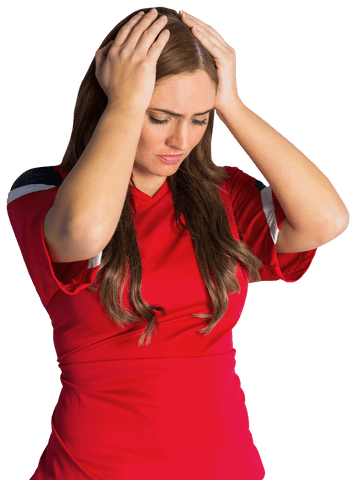 Disappointed Female Soccer Fan in Red Jersey Holding Head, Transparent Background - Download Free Stock Videos Pikwizard.com