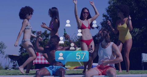 Vibrant Poolside Party with Young Friends Celebrating Summer