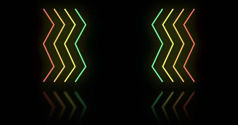 Colorful neon zigzag lighting on black background