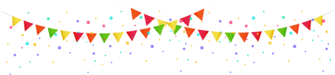 Colorful bunting and confetti on transparent background