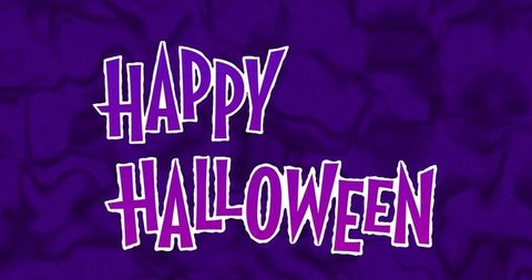 Happy halloween jagged hand-drawn typography on vibrant purple marble background