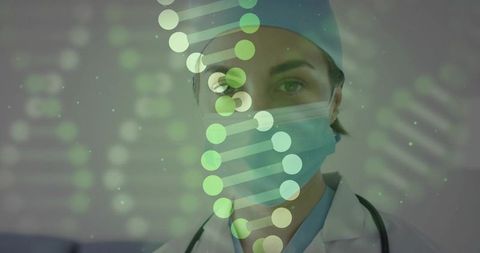 Female Scientist Analyzing DNA Helix in Laboratory