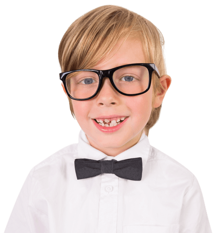 Smiling boy with glasses clipart on transparent background