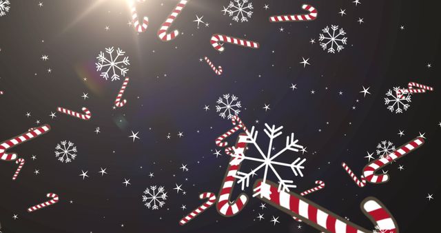 Festive Candy Canes and Snowflakes Falling Over Black Background - Download Free Stock Images Pikwizard.com