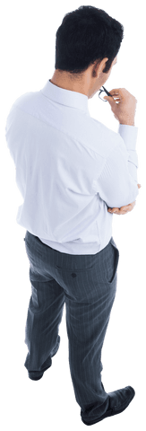 Thoughtful Businessman in White Shirt on Transparent Background
