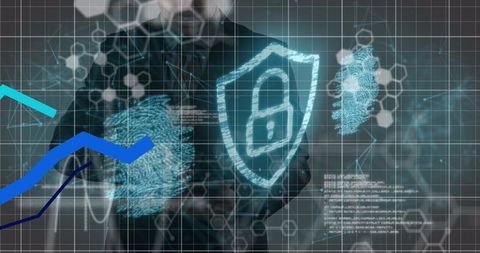 Biometric security interface and data visualization with businessman