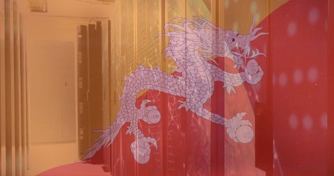 Bhutan Flag Overlay on Data Servers: Global Digital Connections Theme