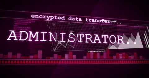 Neon Administrator Dashboard displaying Encrypted Data Transfer HUD with Graphs and Bar Charts
