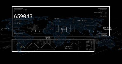 Futuristic Global Data HUD Dashboard Displaying Telemetry Analytics Over World Map