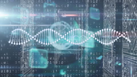 Futuristic DNA Strand with Binary Code and Data Processing in Digital Space
