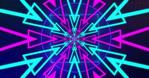 Radiating neon arrows converging in futuristic starfield