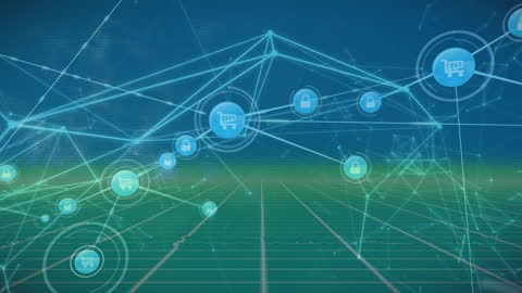Digital Network Connections with Shopping and Security Icons