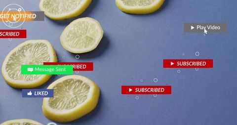 Sliced Lemons with Social Media Alerts Symbolizing Digital Connectivity