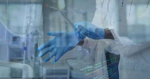 Medical Professional Wearing Gloves in High-Tech Lab Environment