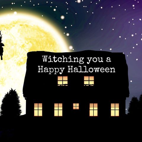 happy halloween greeting with spooky house and full moon - Download Free Stock Templates Pikwizard.com