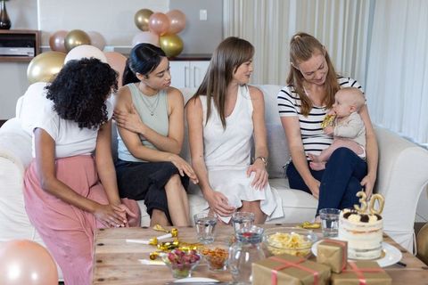Diverse Women Celebrating Milestone Birthday with Baby at Home